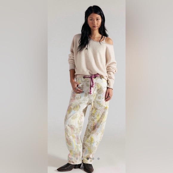We The Free Denim - NWT we the free Moxie flocked barrel jeans 28 ivory floral oversized baggy